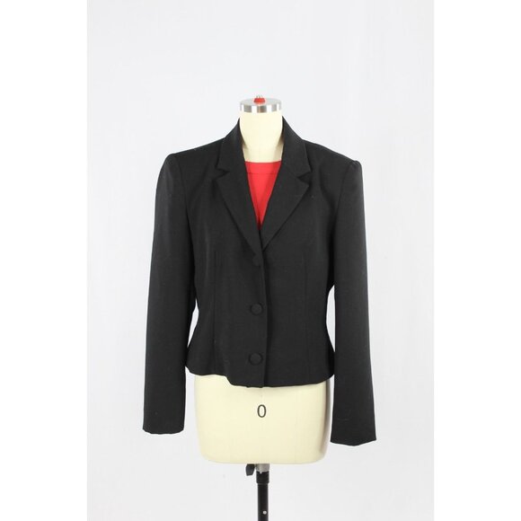 ZARA Black Crepe Oversized Single Breasted Cropped Blazer Suit Jacket, Size L - Picture 1 of 12